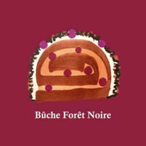 Bûche Forêt Noire par Emma Duvéré / dessin Isabelle Cabrera & design Elise Augustynen